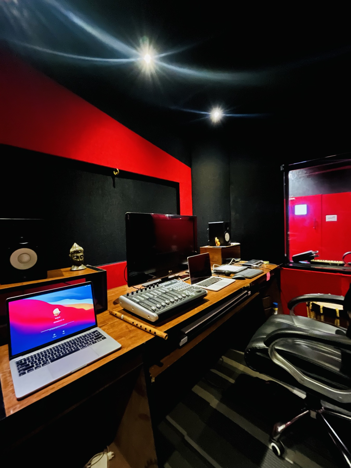 Professional mixing desk and monitors inside SARA Music Studio